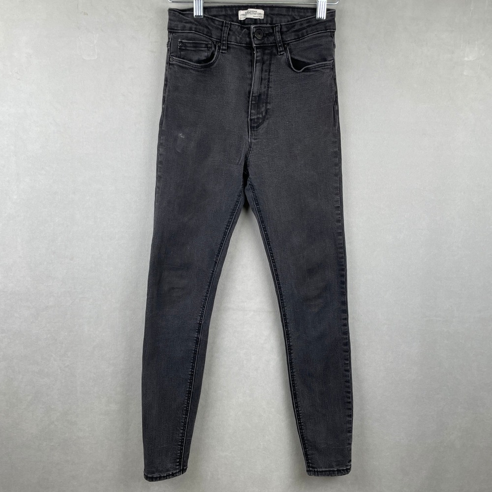 Zara Woman Premium Denim Collection High Rise Skinny Jeans Faded Black Indie 4